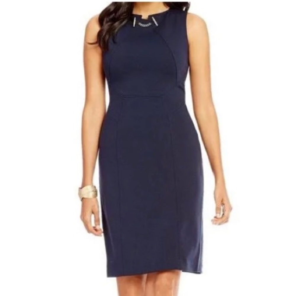 Ivanka Trump Navy Blue Size 10 Gold Chain-Detailed Dress